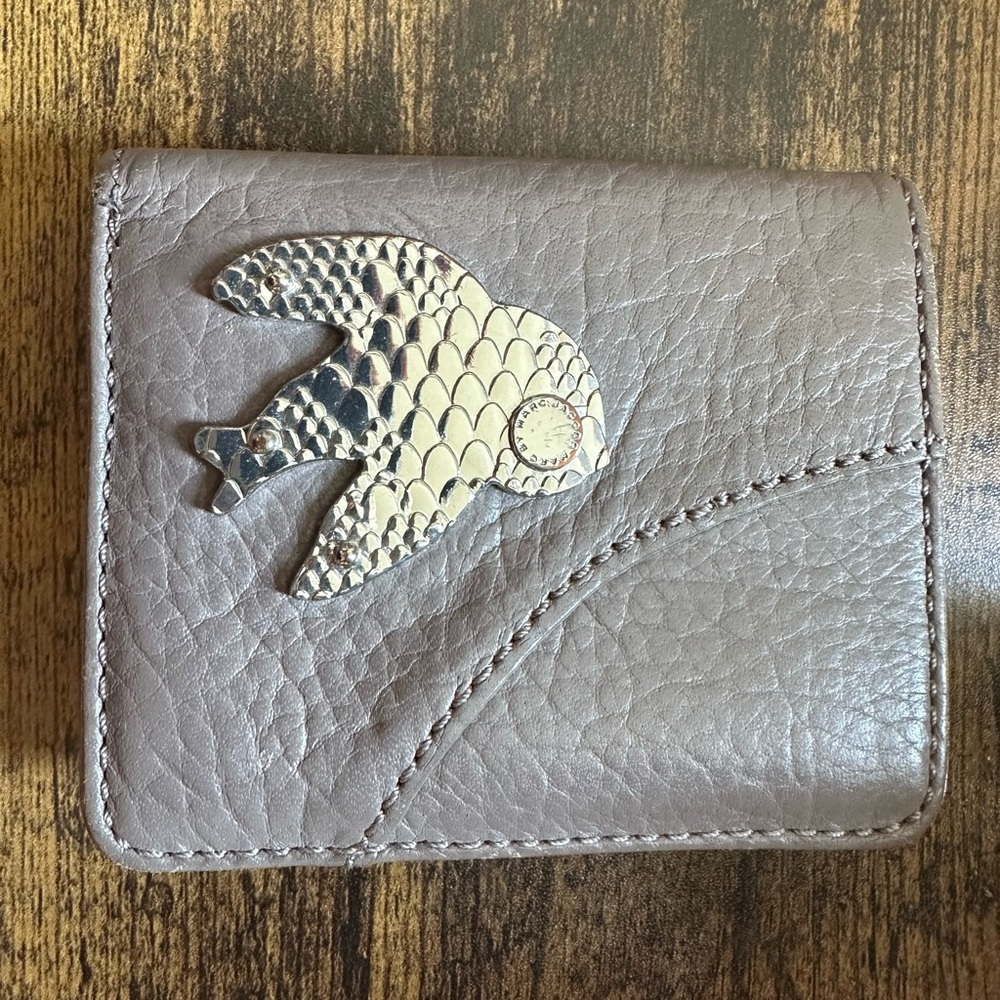 Gray Leather Wallet with Bird Accent